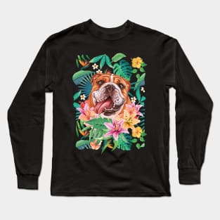 Tropical Red White English British Bulldog 3 Long Sleeve T-Shirt